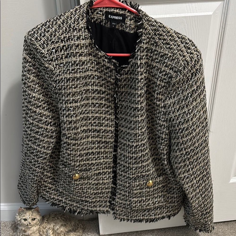 Express Women's Black and White Tweed Jacket